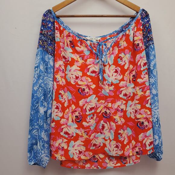 The Pioneer Woman Top S Mixed Floral Long Sleeve Boho Fairy Peasant Tie Shirt - Picture 4 of 7